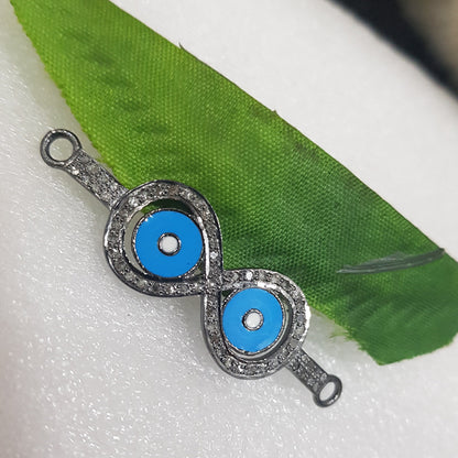 Turquoise Enamel Handmade Designer Connector, Forever Sign Connector, Silver Jewelry