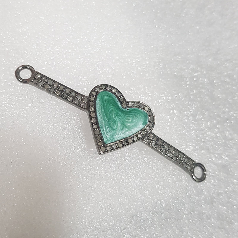 Handmade Heart Designer Pave Diamond Connector, Silver Jewelry, Gift For Someone