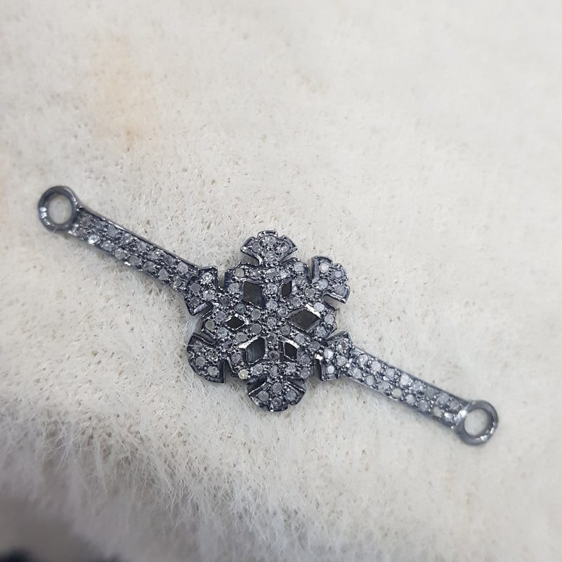 Flower Style Pave Diamond Connector, Shiny Flower Connector, Silver Jewelry