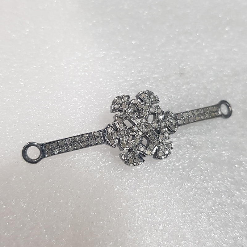 Flower Style Pave Diamond Connector, Shiny Flower Connector, Silver Jewelry