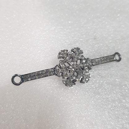 Flower Style Pave Diamond Connector, Shiny Flower Connector, Silver Jewelry