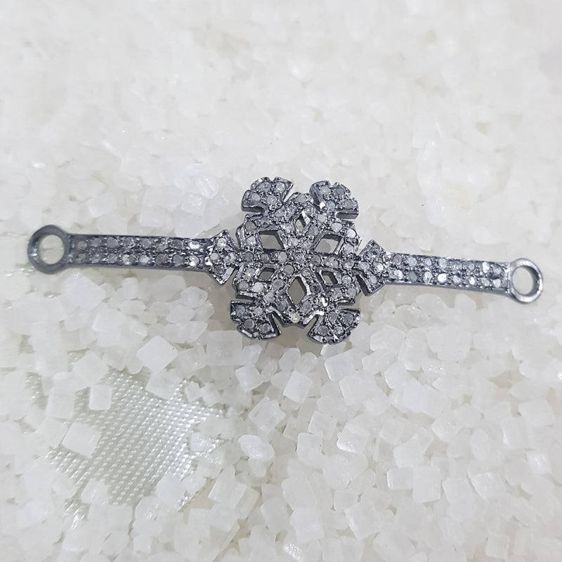 Flower Style Pave Diamond Connector, Shiny Flower Connector, Silver Jewelry