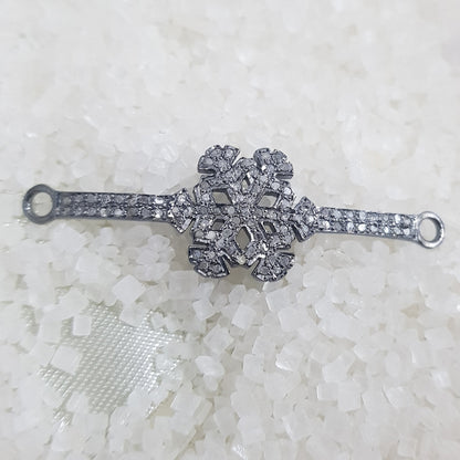 Flower Style Pave Diamond Connector, Shiny Flower Connector, Silver Jewelry