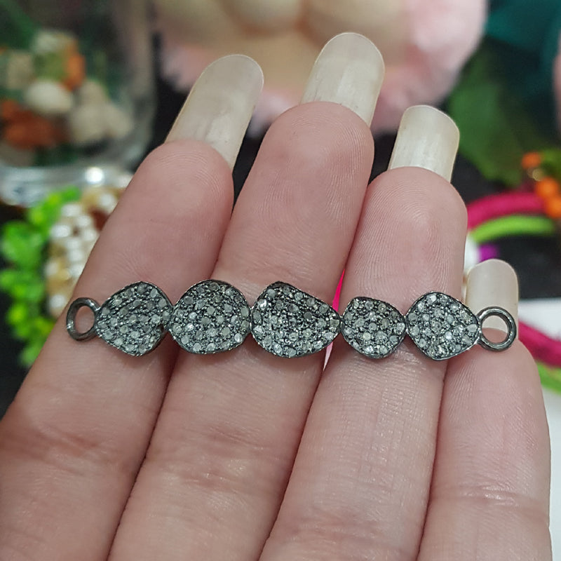 925 Solid Sterling Silver Fancy Designer Pave Diamond Connector, Fancy Connector, Silver Jewelry