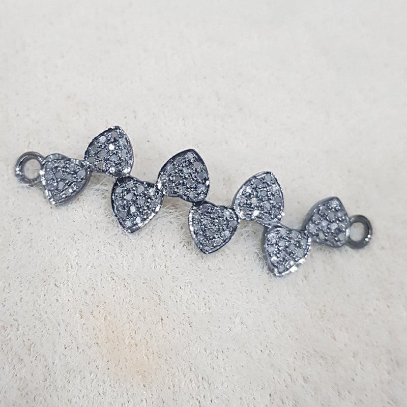 Small Pave Hearts Designer Handmade Designer Connector, Cutest Charm Heart Connector, Silver Jewelry