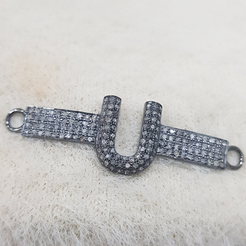 925 Sterling Silver Natural Pave Diamond Fancy Connector, Silver Jewelry, Gift For Her, Him