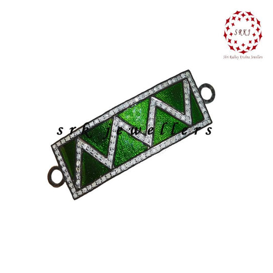 Graceful Looking Green Enamel Pave Diamond Connector, Silver Jewelry