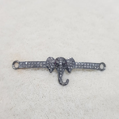 Elephant Designer Pave Diamond Connector, Animal Connector, Silver Jewelry