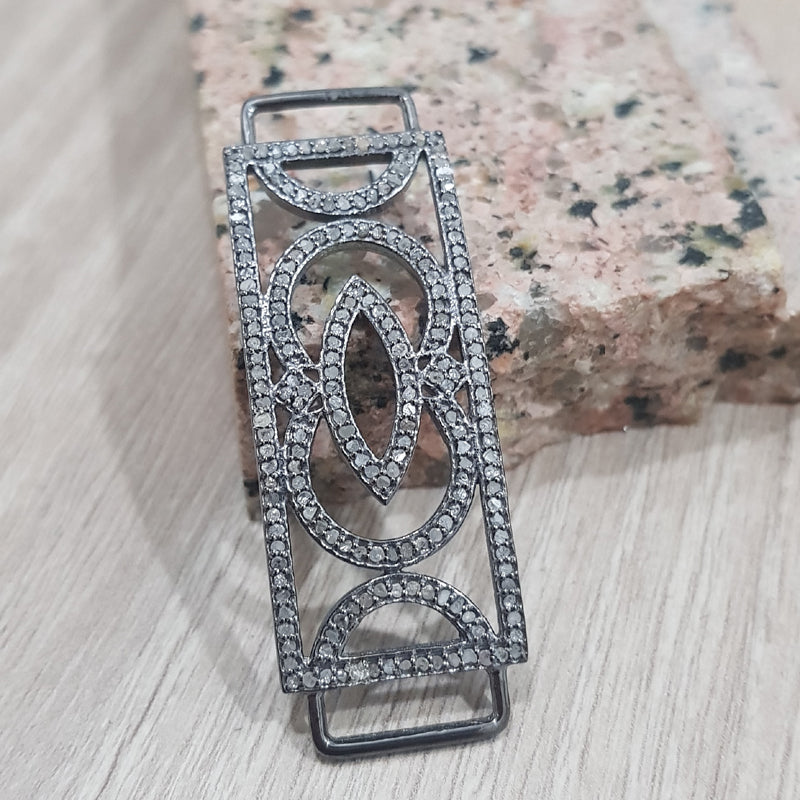 925 Sterling Silver Fancy Designer Pave Diamond Stunning Connector, Silver Jewelry, Gift For Her, Him