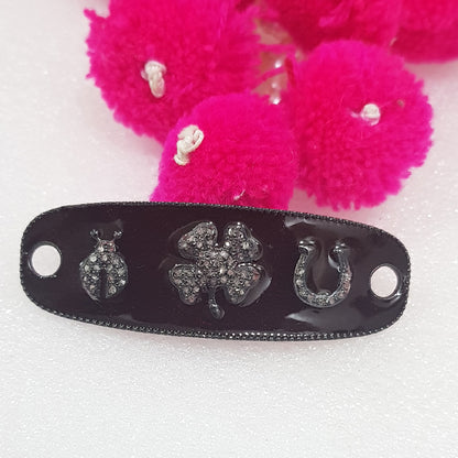 Glorious Fancy Style Pave Diamond Enamel Connector, Flower Connector, Silver Jewelry