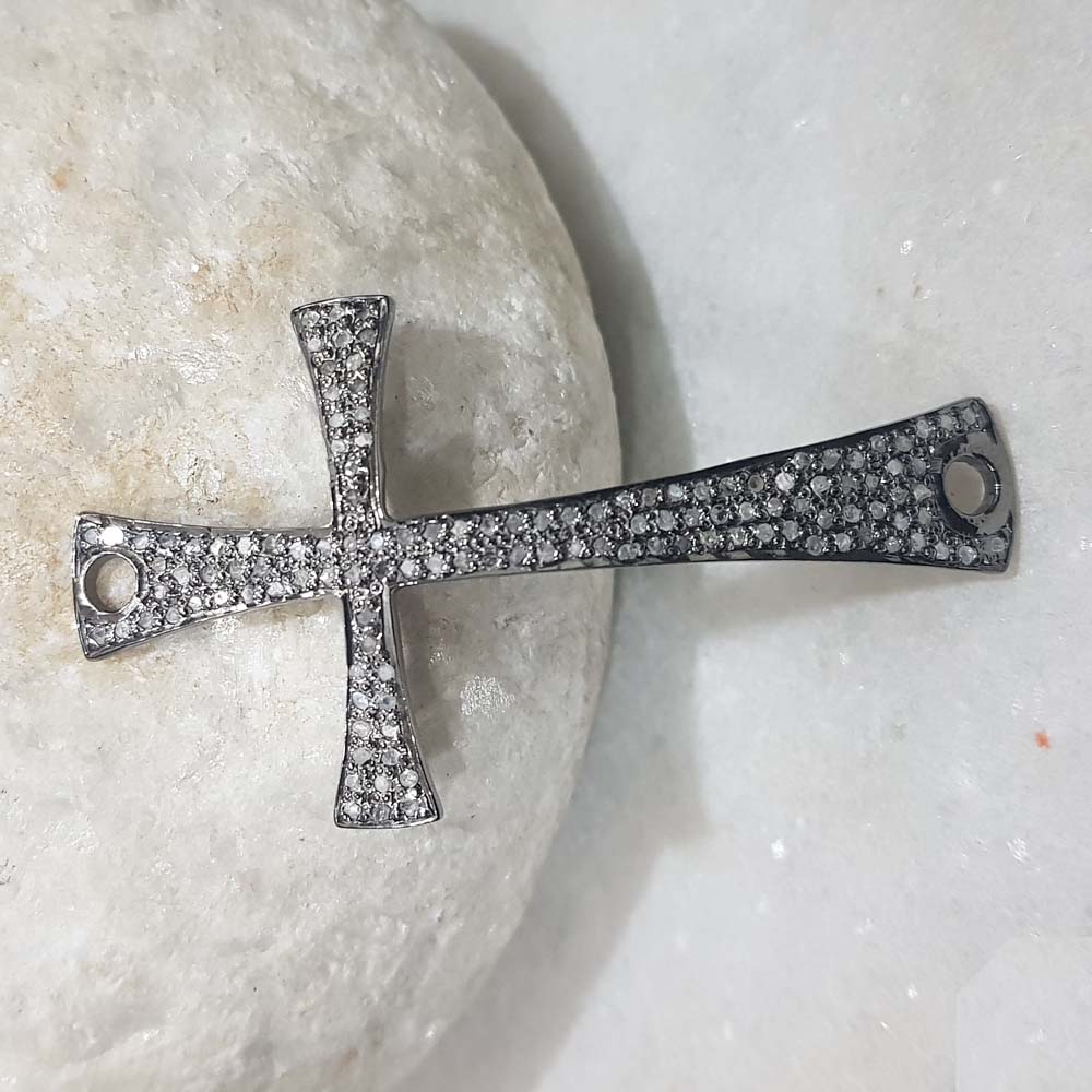 Christen Symbol Attractive 925 Sterling Silver Cross Fancy Connector With Pave Diamond, Silver Jewelry, Christmas Day Gift