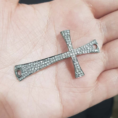 Christen Symbol Attractive 925 Sterling Silver Cross Fancy Connector With Pave Diamond, Silver Jewelry, Christmas Day Gift