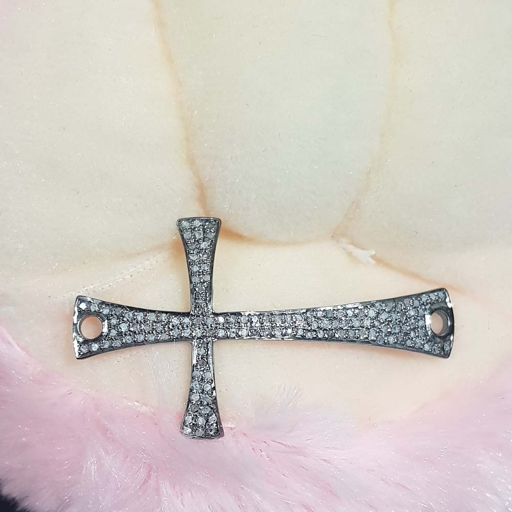 Christen Symbol Attractive 925 Sterling Silver Cross Fancy Connector With Pave Diamond, Silver Jewelry, Christmas Day Gift