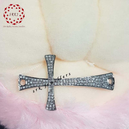 Christen Symbol Attractive 925 Sterling Silver Cross Fancy Connector With Pave Diamond, Silver Jewelry, Christmas Day Gift