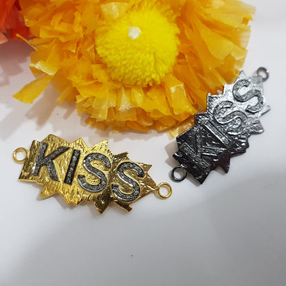 Lovely Yellow And Black Plated Pave Diamond Kiss Word Connector, Valentines Day Gift