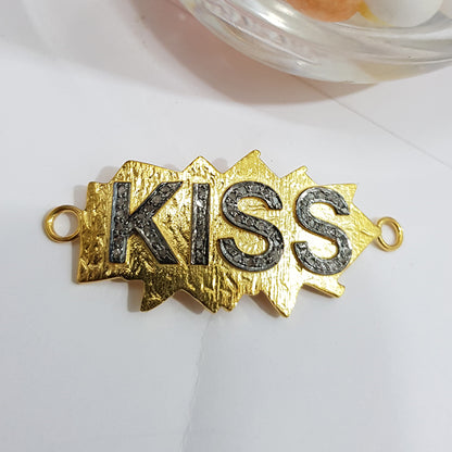 Lovely Yellow And Black Plated Pave Diamond Kiss Word Connector, Valentines Day Gift