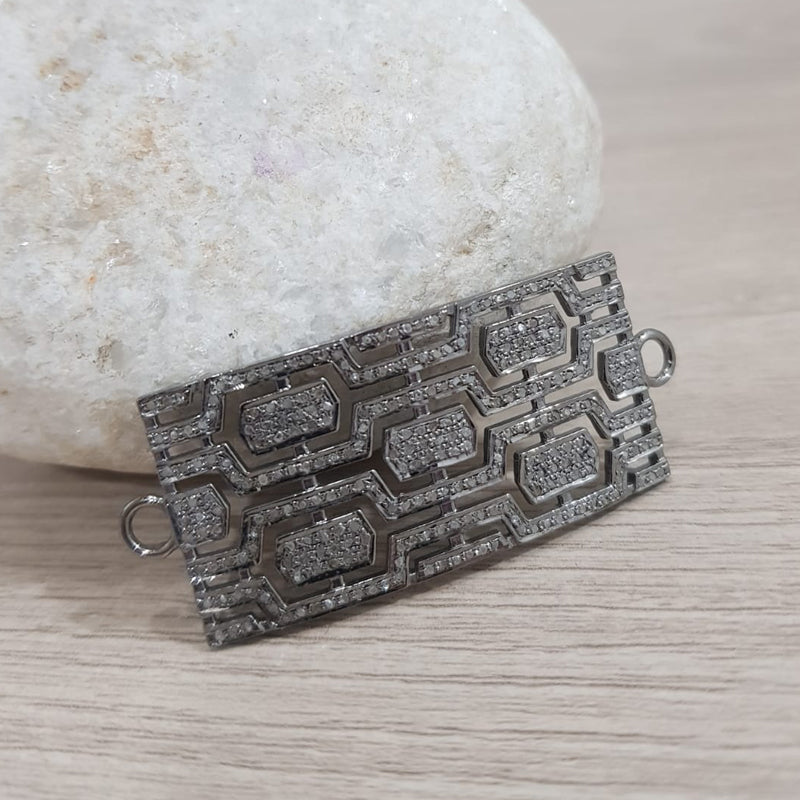 Attractive Pave Diamond Handmade Fancy Designer Hand Rock Connector, Silver Jewelry, Gift For Someone