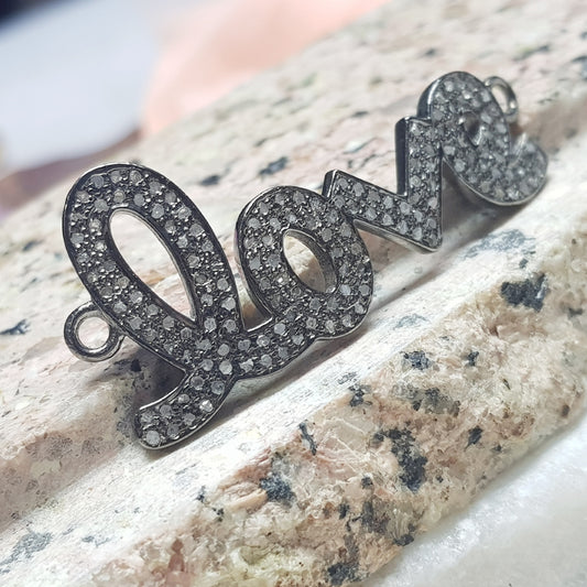 New Handmade Designer 925 Sterling Silver Love Connector With Pave Diamond, Gift For Lover, Anniversary Gift