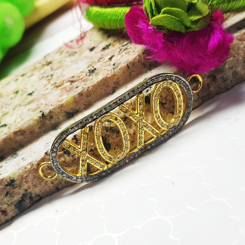 New Handmade Designer 925 Sterling Silver XOXO Connector With Pave Diamond, Silver Jewelry