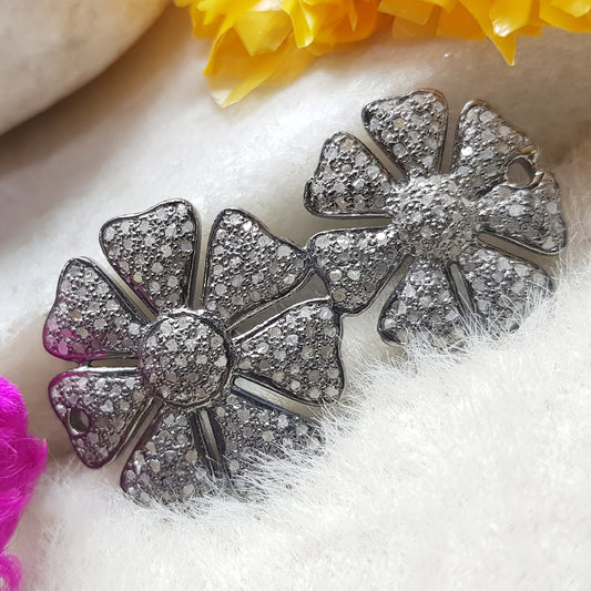 Flower Style Pave Diamond Handmade Designer 925 Sterling Silver Connector, Gift For Girl, Birthday Gift, Silver Jewelry