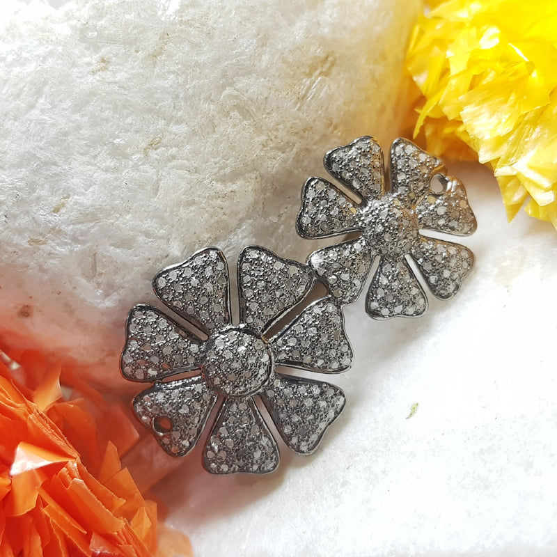 Flower Style Pave Diamond Handmade Designer 925 Sterling Silver Connector, Gift For Girl, Birthday Gift, Silver Jewelry