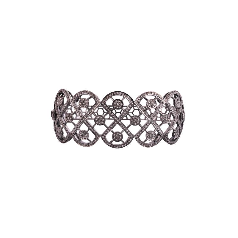 Elegant Black Fully Natural Pave Diamond Bangle, Gift For Bride, Wedding Gift, Silver Jewelry, Classic Jewelry