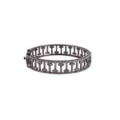 Black Fancy 925 Solid Sterling Silver Natural Pave Diamond Fancy Designer Bangle, Stylish Bangle, Silver Jewelry