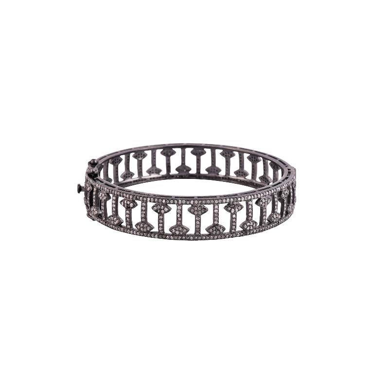 Fancy Bangle, 925 Solid Sterling Silver Natural Pave Diamond Fancy Designer Bangle, Wedding Gift