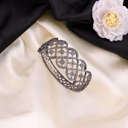 Elegant Black Fully Natural Pave Diamond Bangle, Gift For Bride, Wedding Gift, Silver Jewelry, Classic Jewelry