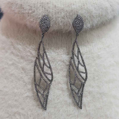 Shiny Natural Pave Diamond Gorgeous Designer Silver Earrings, Gift For Women, Wedding Gift, Silver Jewelry