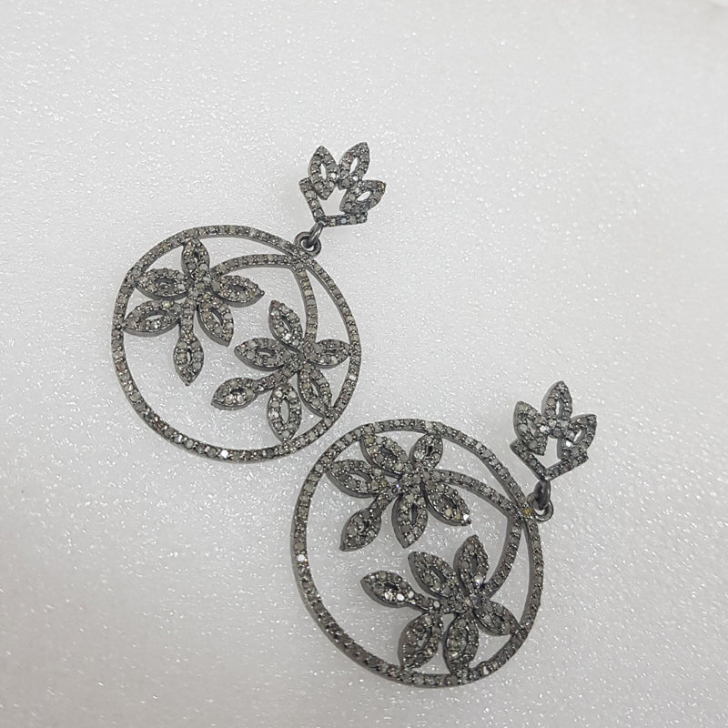 Gorgeous Round Leaf Designer Pave Diamond Earrings, Stunning Earrings, Gift For Mom, Mother's Day Gift