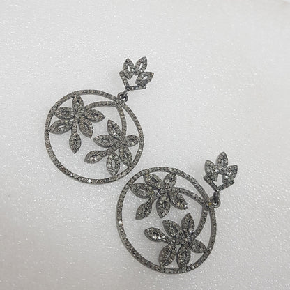 Gorgeous Round Leaf Designer Pave Diamond Earrings, Stunning Earrings, Gift For Mom, Mother's Day Gift