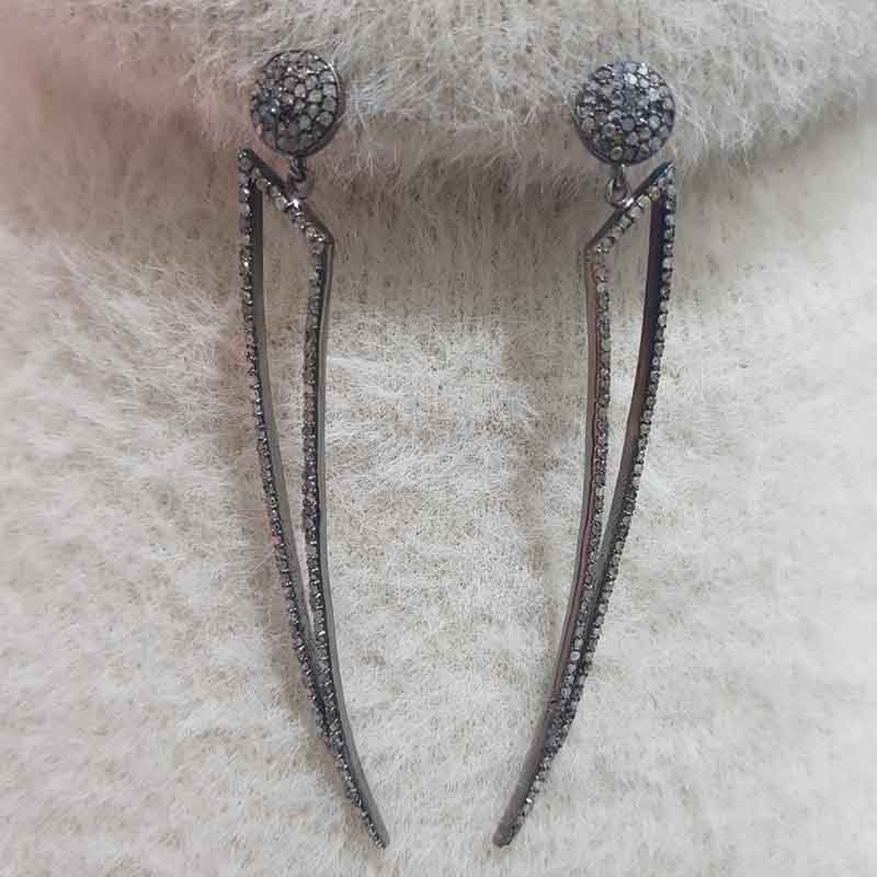 Stunning Fancy Designer Pave Diamond Horn designer Earrings, Silver Jewelry, Gift For Girl