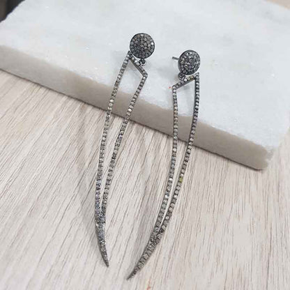 Stunning Fancy Designer Pave Diamond Horn designer Earrings, Silver Jewelry, Gift For Girl