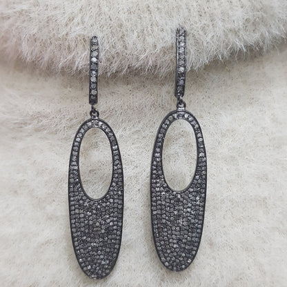 Stylish Fully Pave Diamond Beautiful Earrings, Fancy Earrings, Gift For Girlfriend, Silver Jewelry