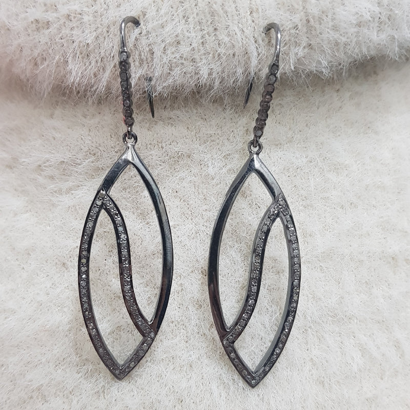 Handmade Designer Earrings With One Line Pave Diamond, Silver Jewelry