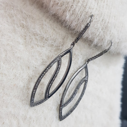 Handmade Designer Earrings With One Line Pave Diamond, Silver Jewelry