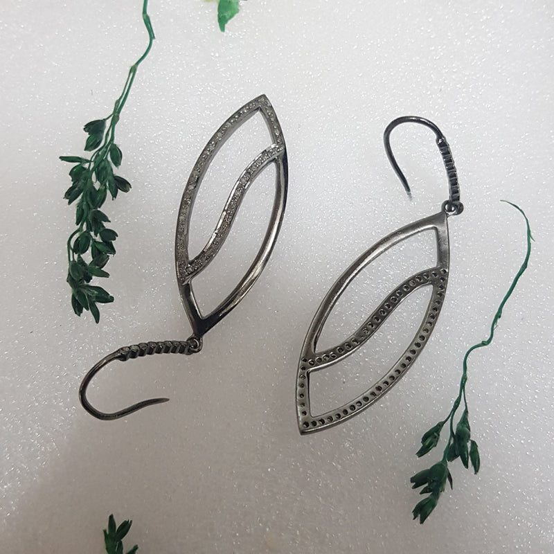 Handmade Designer Earrings With One Line Pave Diamond, Silver Jewelry