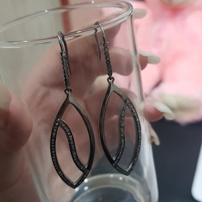 Handmade Designer Earrings With One Line Pave Diamond, Silver Jewelry