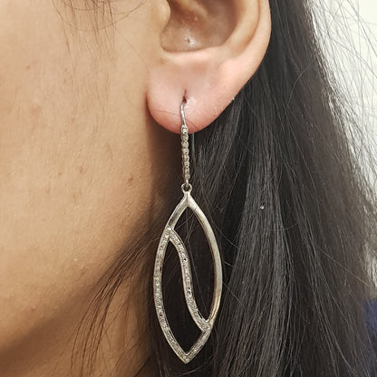 Handmade Designer Earrings With One Line Pave Diamond, Silver Jewelry