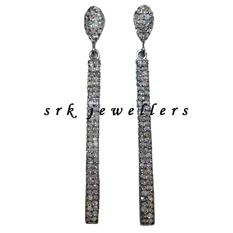 Fancy Designer Pave Diamond Handmade Long Earring, Silver Jewelry, Fancy Gift, Statement Earrings