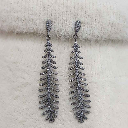 A Touch of Elegance, Leaf Designer Long Earrings, Gift For Girl, Silver Jewelry