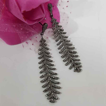 A Touch of Elegance, Leaf Designer Long Earrings, Gift For Girl, Silver Jewelry