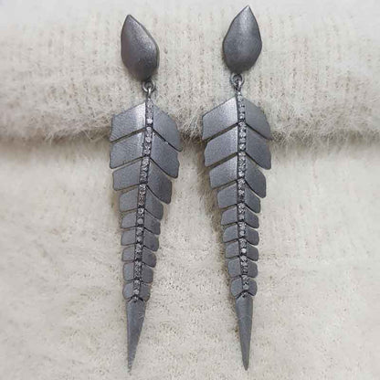 Nature’s Grace Leaf Drop Earrings, Matte Finish Designer Beautiful Pave Layer Earrings, Gift For Wife, Silver Jewelry