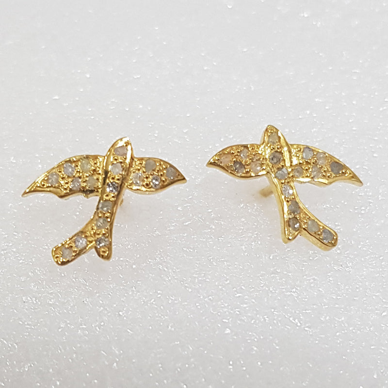 Mini Stud Earrings, Bird Style Pave Diamond Stud, Silver Jewelry, Stud Earrings, Gift For Sister