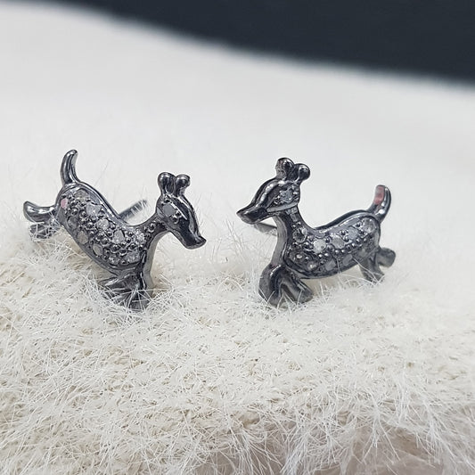 Small Beautiful Pave Diamond Stud Earrings, Animal Stud Earring, Gift For Mom