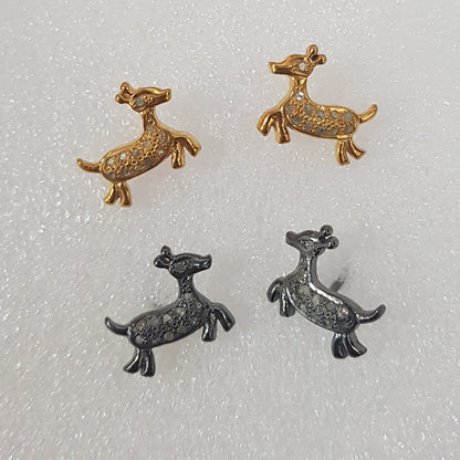 Small Beautiful Pave Diamond Stud Earrings, Animal Stud Earring, Gift For Mom