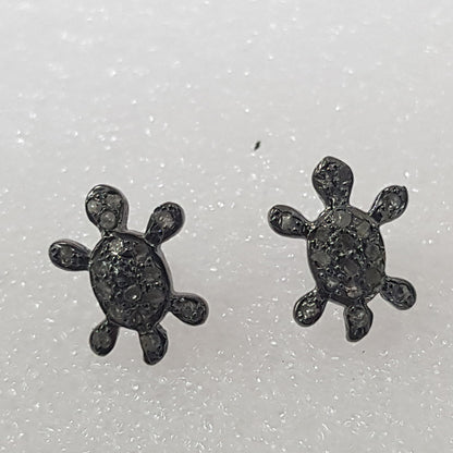 Little stud Tortoise Designer Small Glorious Pave Diamond Stud, Silver Jewelry, Gift For Girl