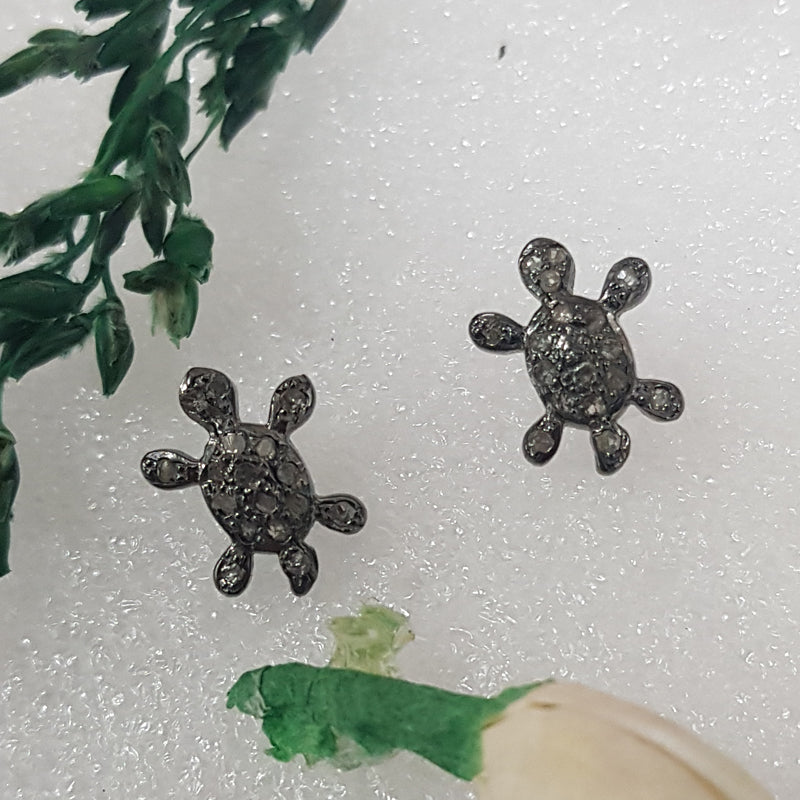 Little stud Tortoise Designer Small Glorious Pave Diamond Stud, Silver Jewelry, Gift For Girl