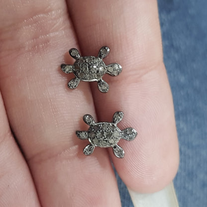 Little stud Tortoise Designer Small Glorious Pave Diamond Stud, Silver Jewelry, Gift For Girl